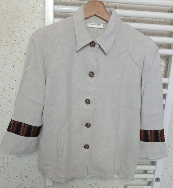 Veste beige 38 % Lin Figure Libre Taille 40 - photo numéro 2