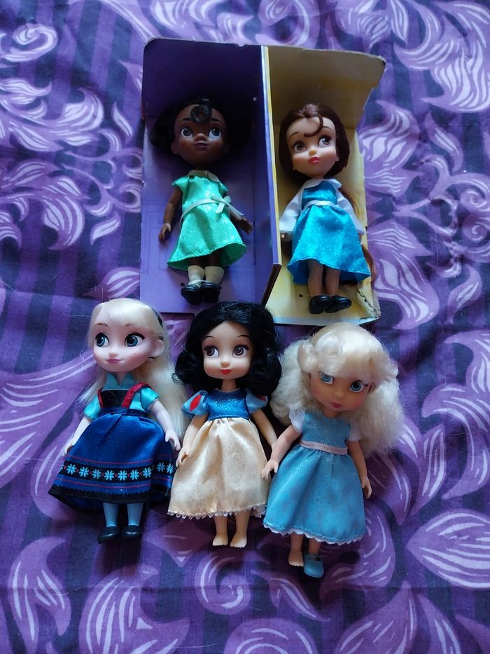 Lot 5 poupées miniatures Animators Princesses Disney Mini-Animators Tiana Elsa