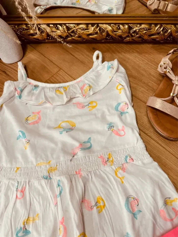 Taille 6 ans robe et legging été fille Orchestra Kiabi blanc rose fluo * sirènes * 🌷 - photo numéro 3