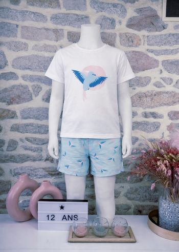 Pyjashort oiseau d azur blanc et bleu Fille taille 12 ans marque Okaidi 🦜 