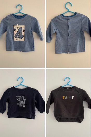 👶 Lot 3 mois – 1 t-shirt Obaïbi + 2 sweats Kiabi  – Très bon état