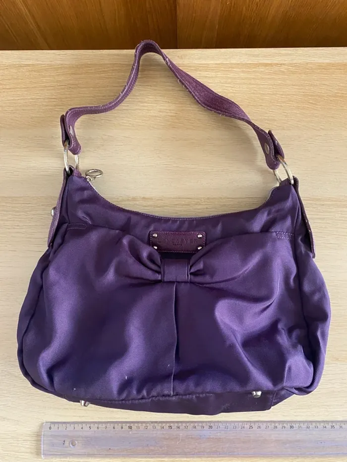 Sac à main violet petit noeud Lancaster tissu Paris prune