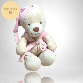 Doudou peluche Lapin rose en peignoir Nicotoy A45