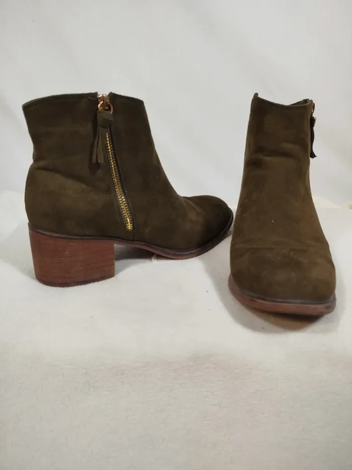 Bottines vertes kaki à talon In Extenso - photo numéro 3