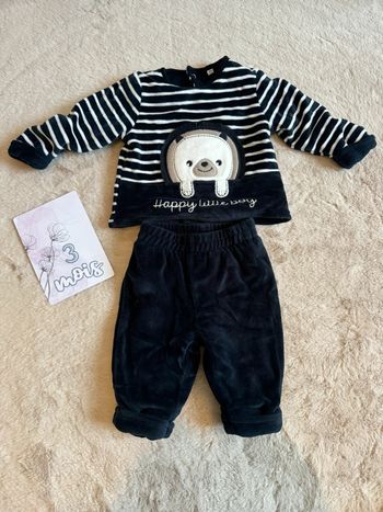 Ensemble marin pull gilet attache dos et pantalon chaud velours doublé 3 mois neuf