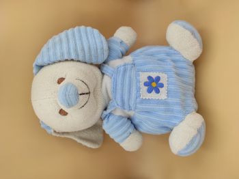 Peluche Boule Chien ou Lapin Bleu et Blanc CP international