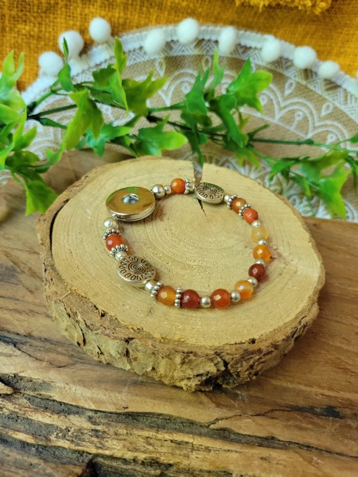 Bracelet pour bouton pression 18mm perles agate - photo numéro 2
