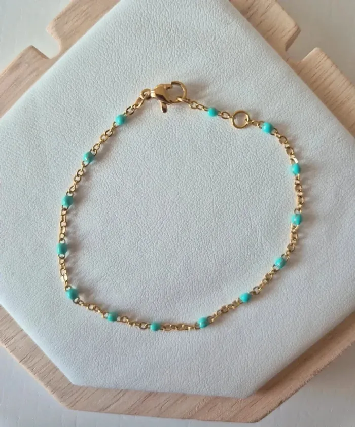 Lot de 3 bracelets dorée style Gigi C zag
🌸 En acier inoxydable bleu turquoise blanc - photo numéro 3