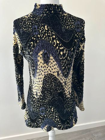 Pull bariolé léopard côtelé noir beige et bleu marine Vintage TU