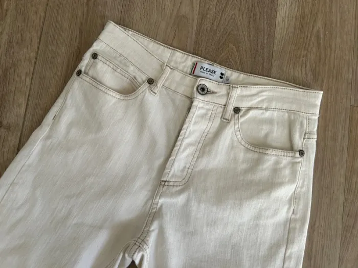 Please jean blanc, bas, frange, coupe droite taille XS - photo numéro 2