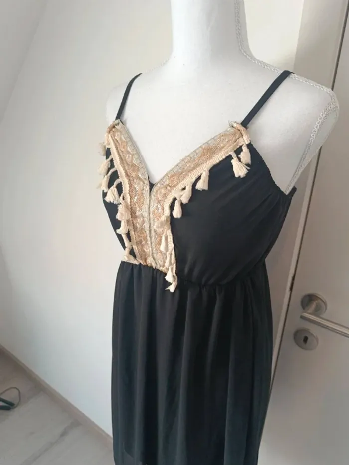 🖤 Robe noire bohème à bretelles – Taille S - photo numéro 2