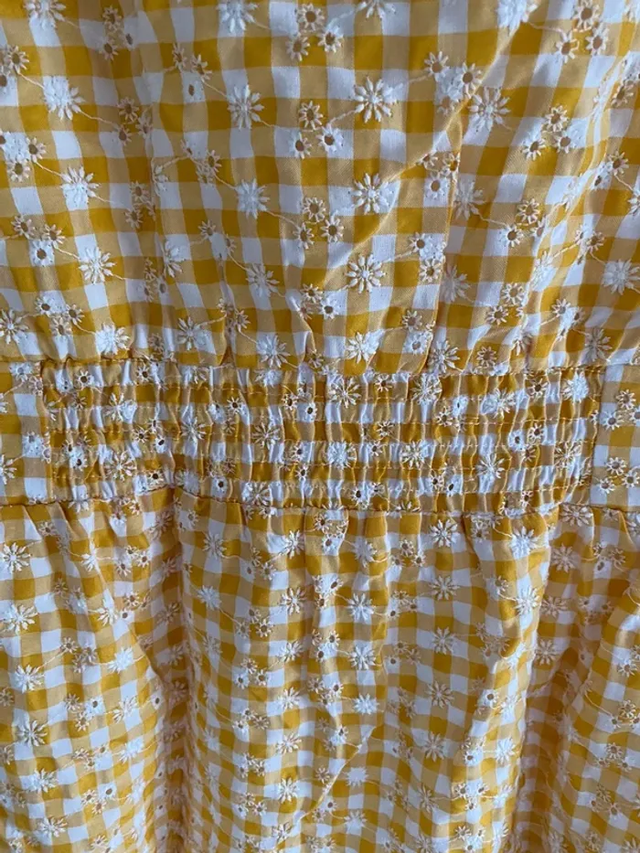 Robe garance moutarde à carreaux blanc broderie anglaise fleur - photo numéro 7