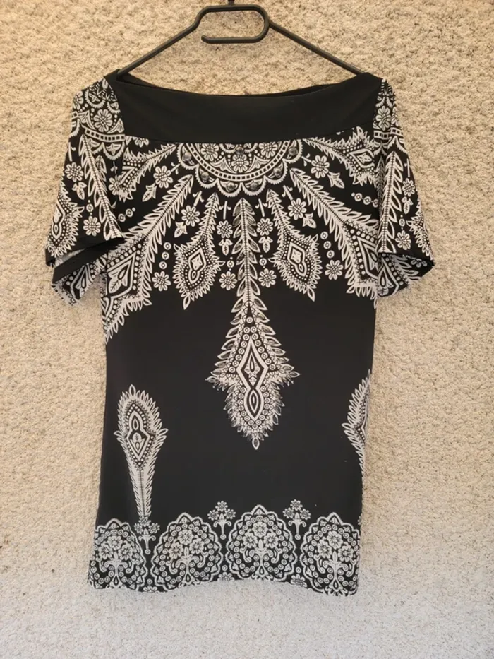 Robe tunique noir et blanche vintage tick élégant old money gothique