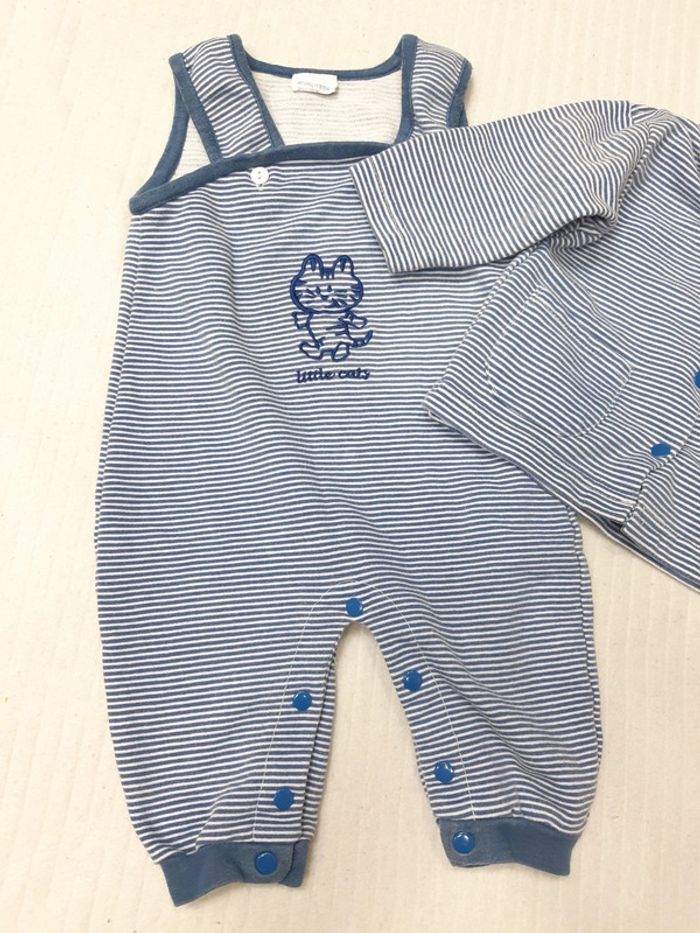 Ensemble salopette et gilet rayé 6 mois - photo numéro 2