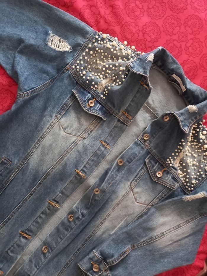 Veste jean strass et perles - photo numéro 2