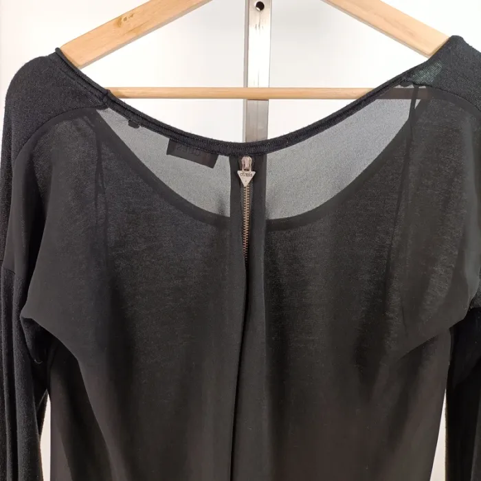 Haut noir transparent GUESS en voile léger taille XS col rond dos zippé A1500 - photo numéro 8