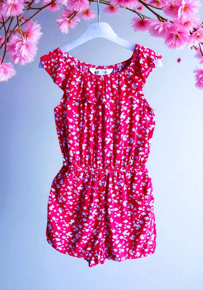H&M - COMBISHORT FILLE IMPRIMÉ PETITES FLEURS DÉTAIL VOLANT A L'ENCOLURE 4/5A - photo numéro 2