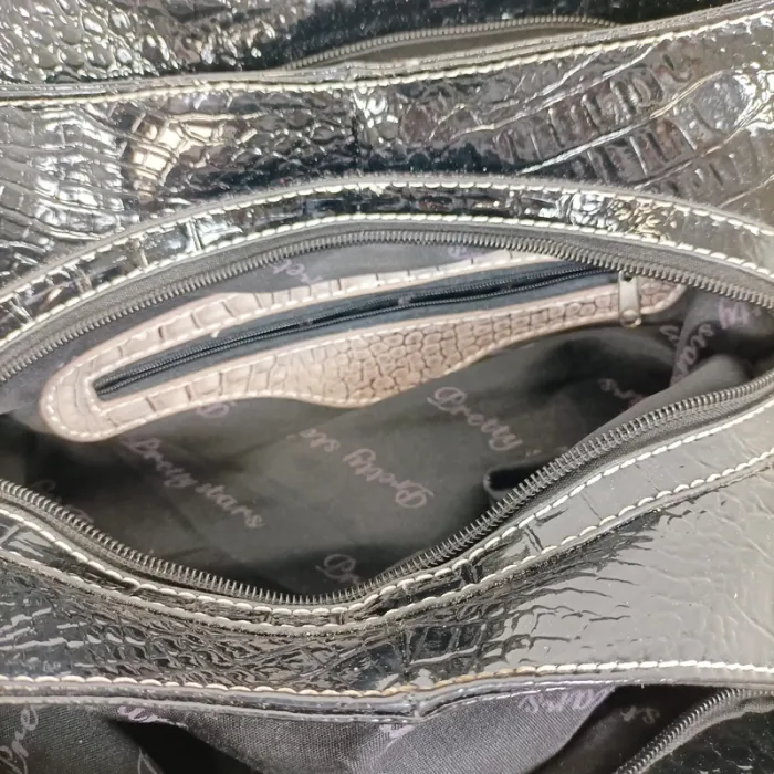 Sac à main effet croco (gris bleu noir) Pretty Stars - compartiments zippés S011 - photo numéro 9
