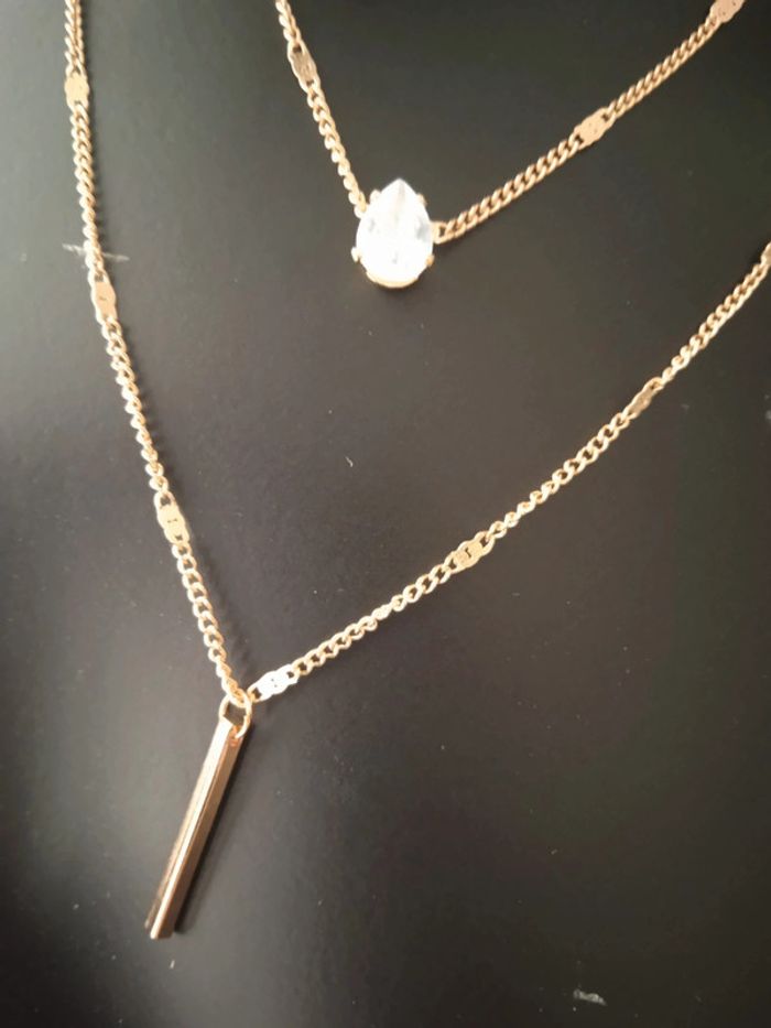 Collier fantaisie double chaînes dorées - photo numéro 2