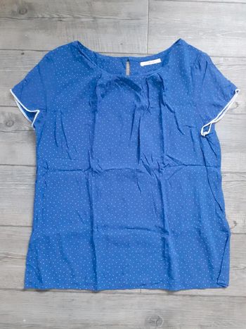 Blouse femme bleu à pois blancs taille 42