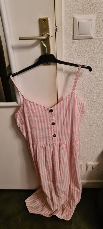 Robe été rose motif rayure à bretelles