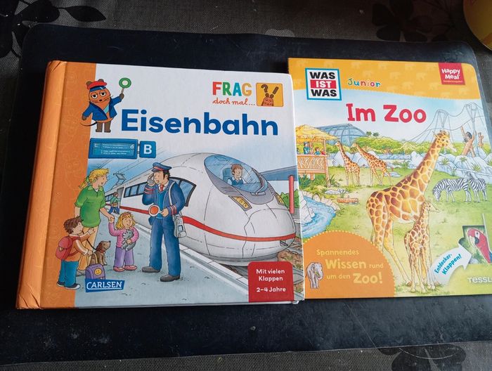 Lot 2 livres allemand Baby  mit vielen klappen Einsenbahn & im zoo