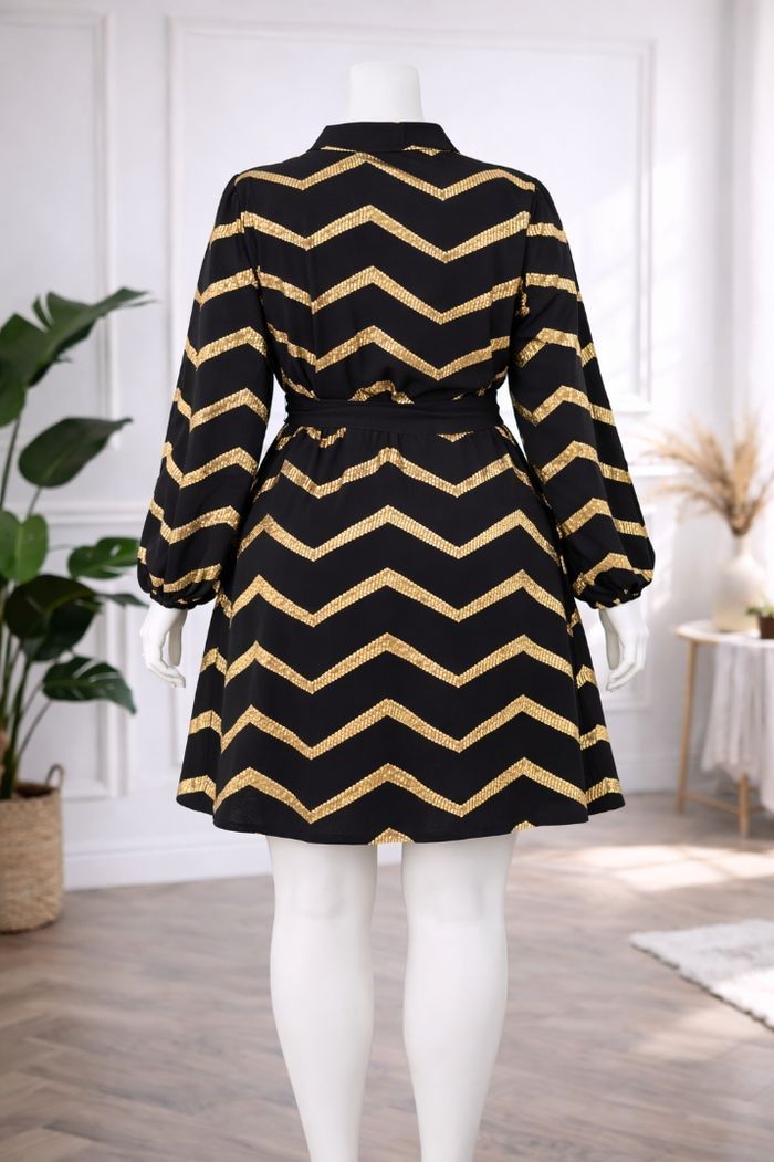 Robe chemise noire élégante à chevrons dorés Femme taille 54 marque Asos 💍 - photo numéro 6