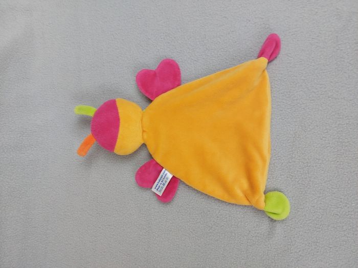 Doudou plat coccinelle orange BABYSUN NURSERY hochet rayures vert rose pois - photo numéro 2