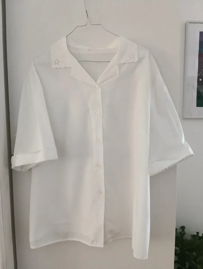 Chemise vintage  blanche, manches courtes - photo numéro 6