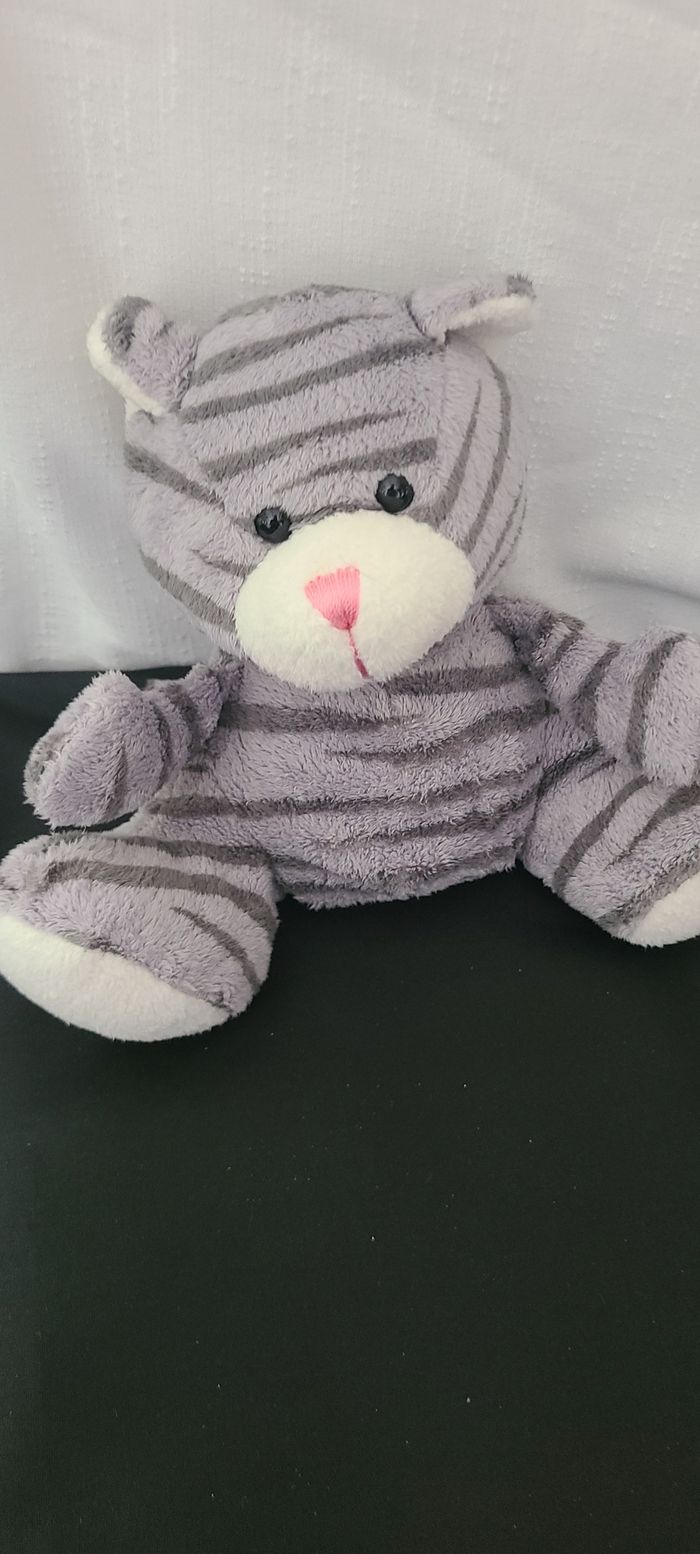 Petite peluche chat tigre HISTOIRE D'OURS boule rayé gris - photo numéro 5