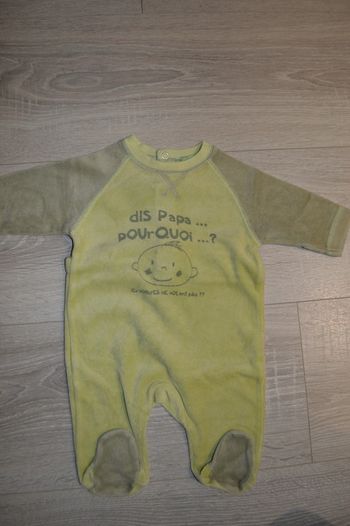 Pyjama velours vert Dis papa pourquoi Petit Kimbaloo 1 mois