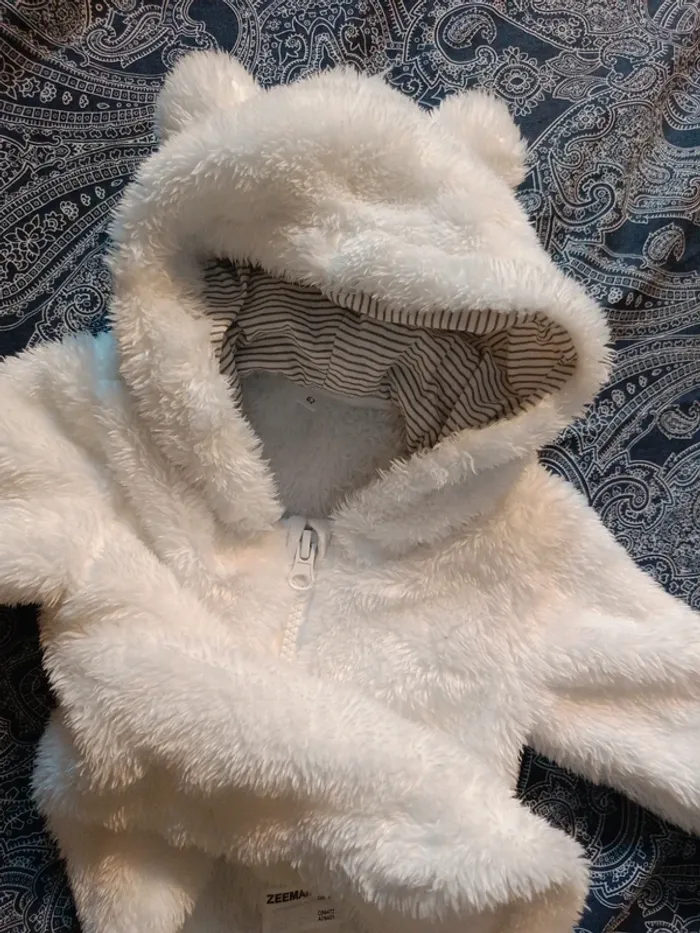 Gilet tout doux à capuche oreilles blanc Zeeman 62cm - photo numéro 2