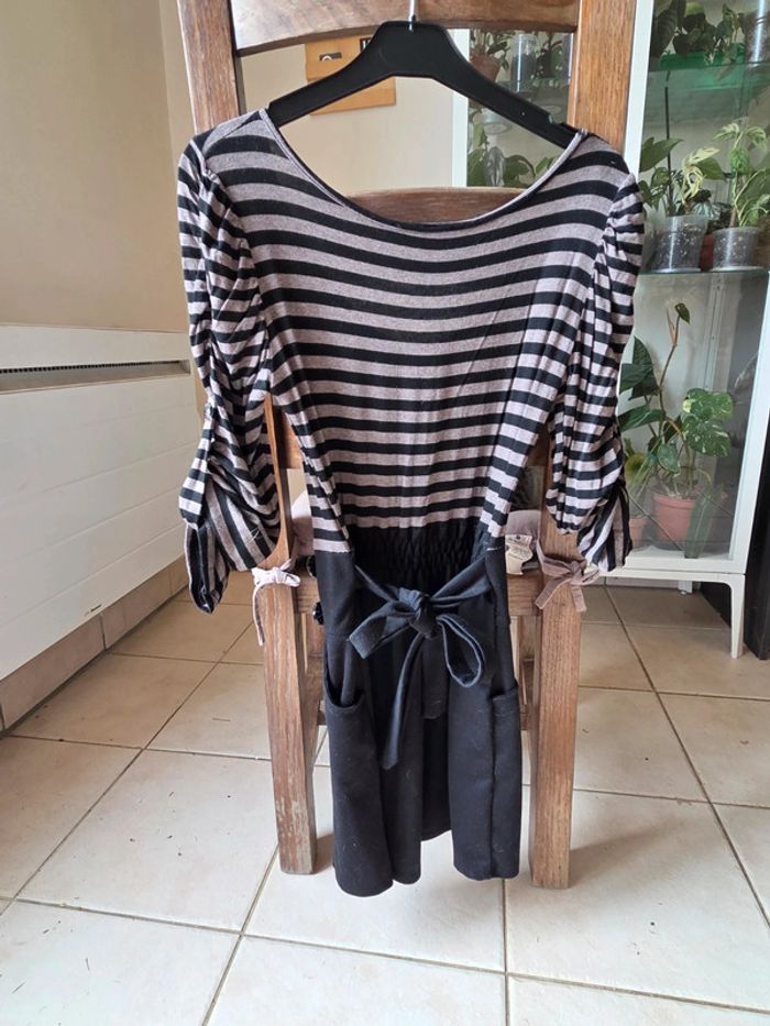 Robe noir rayé gris/marron - photo numéro 8