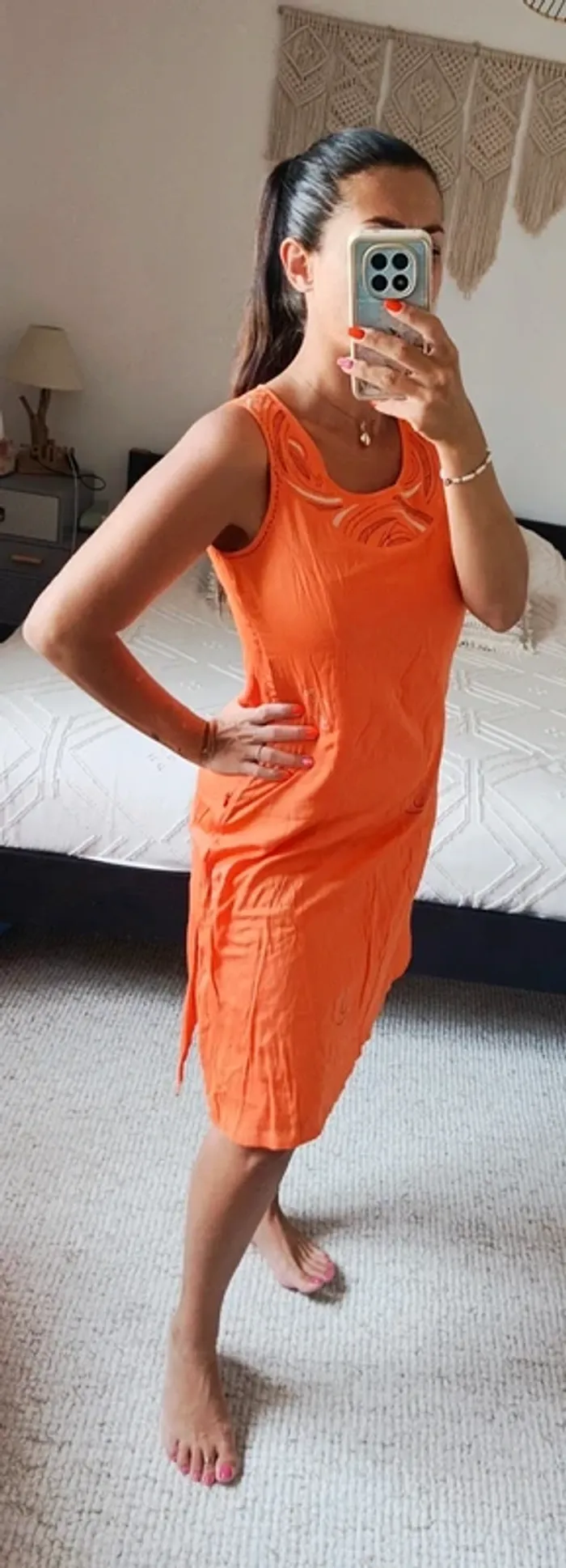 Robe Nitya orange 40 sans manches coton viscose - photo numéro 3