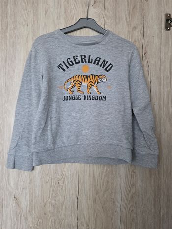 PULL GARÇON 👦 GRIS MOTIF TIGRE LAND 🐅  TAILLE 8ANS MARQUE GÉMO