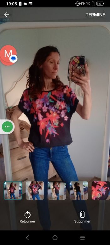 Tunique -Top long 46_48 noir à fleurs multicolores c75