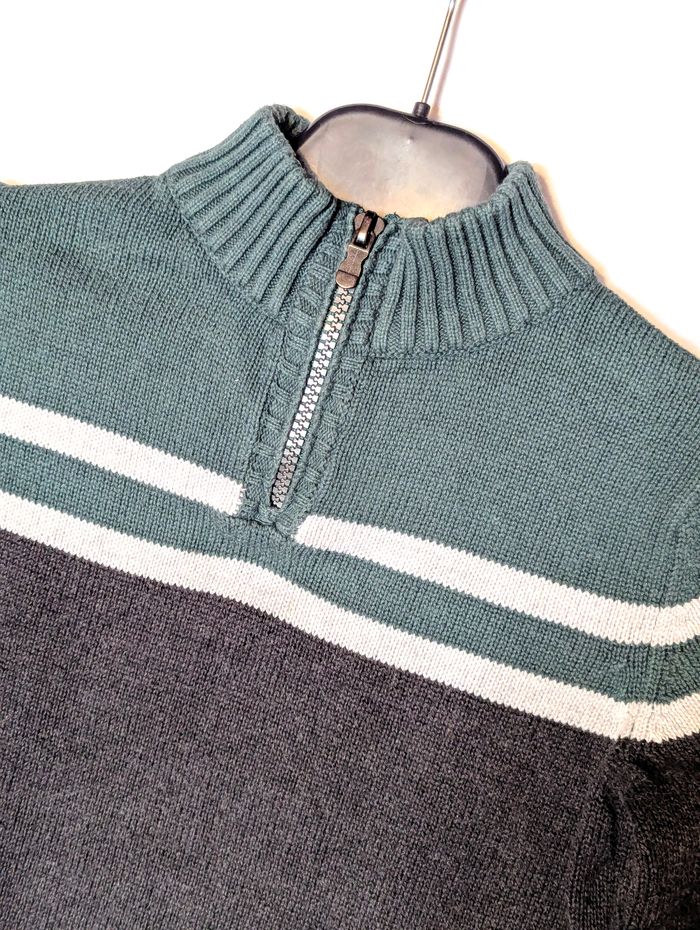 Pull Kiabi Chaud Anthracite Bas Vert Haut Col Fermeture Eclair Vêtement Tendance Mode Enfants - photo numéro 3