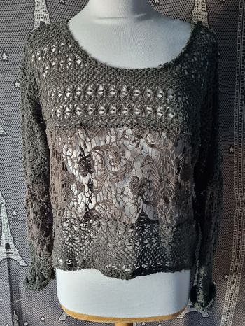 Pull kaki ajouré style crochet taille L