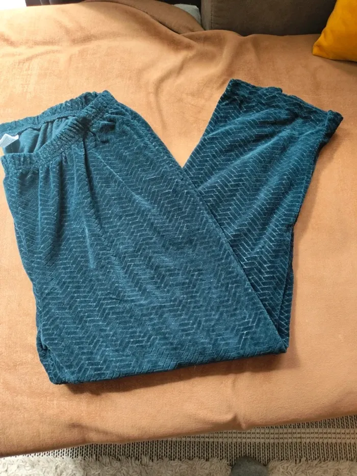 Pantalon pyjama velours bleu t 48/50 - photo numéro 8
