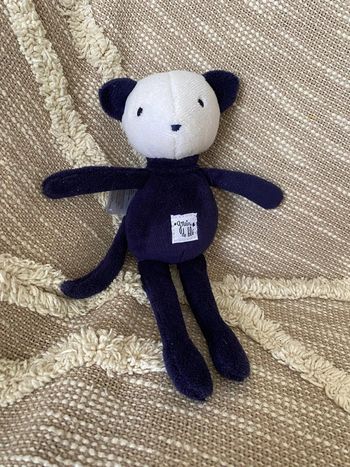 Peluche doudou 23cm grain de blé ours souris bleu noir et blanc très bon état