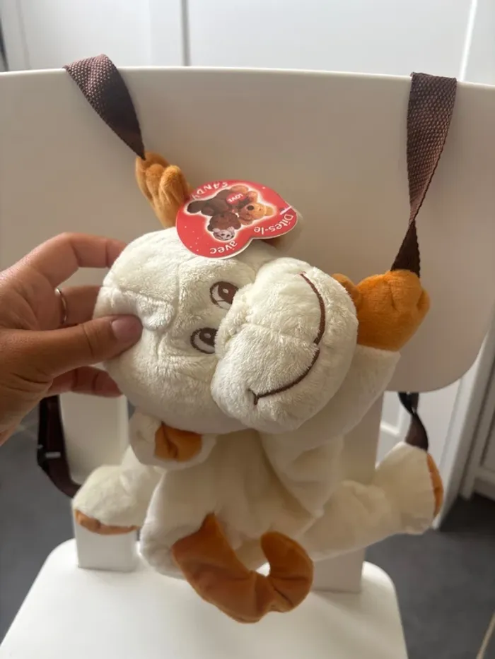 Sac à dos peluche singe blanc neuf avec étiquette - photo numéro 2