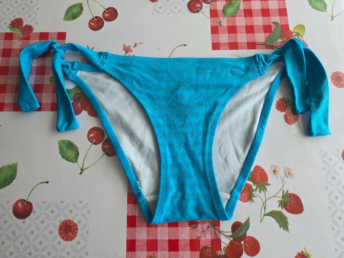 MAILLOT DE BAIN FEMME 2 PIÈCES BLEU TURQUOISE PAILLETTES 38 MARQUE F&F - photo numéro 2