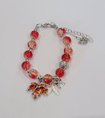 BRACELET PERLES AUX COULEURS DE L'AUTOMNE FEUILLE D'ERABLE ! NEUF !