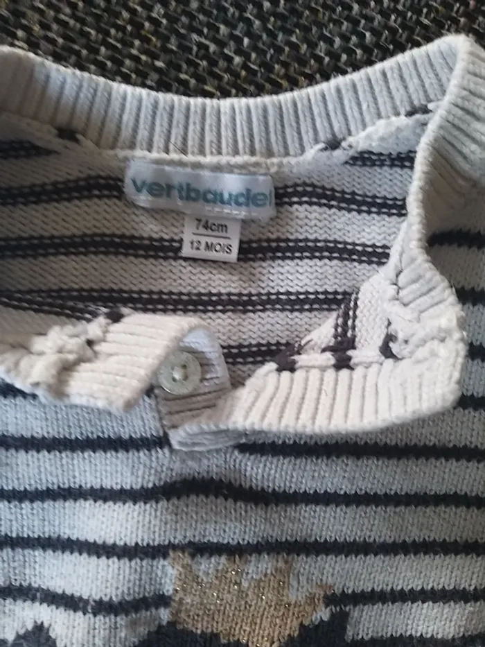 Pull blanc rayé Vertbaudet 12 mois (74 cm) - photo numéro 2
