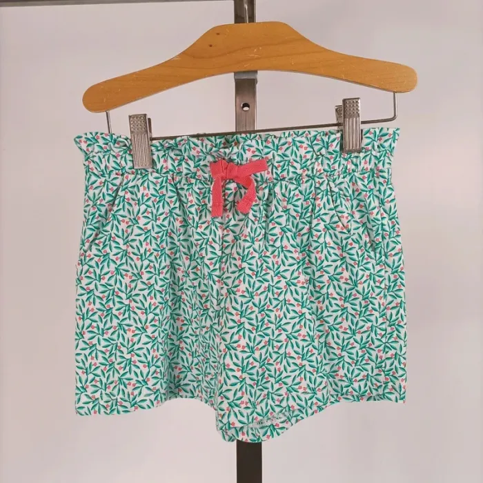 Short Okaïdi 5 ans - Coton bio - motifs floral fleurs rose et bleu turquoise - Neuf A194