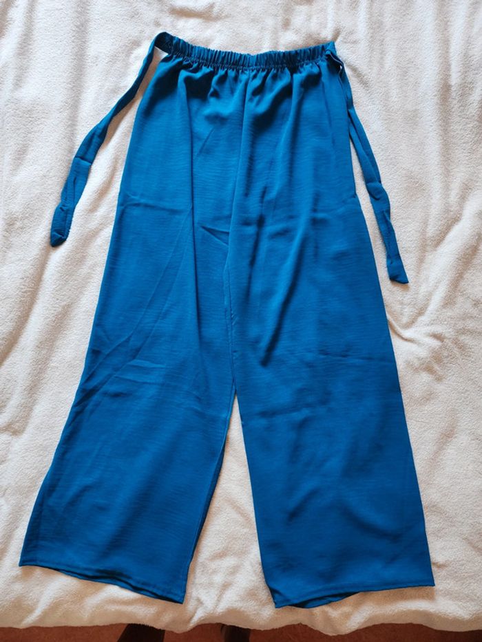 Pantalon à jambes larges / palazzo bleu canard TU 36/40 - photo numéro 4