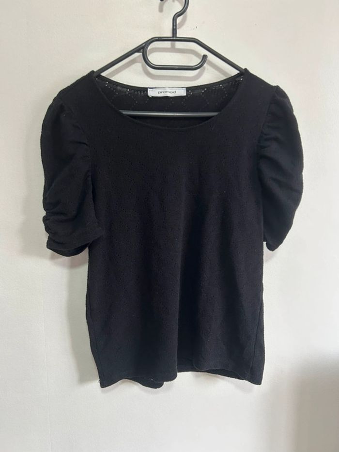 Mignonne blouse en dentelle manches courtes / bouffantes • noir • promod • taille M
