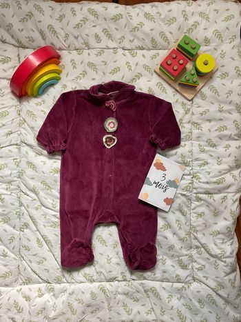 pyjama grenouillère en velours prune ouverture devant 3 mois du pareil au même