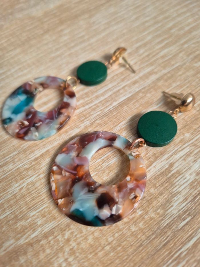 Boucles d'oreilles pendantes ronds fantaisies - photo numéro 2