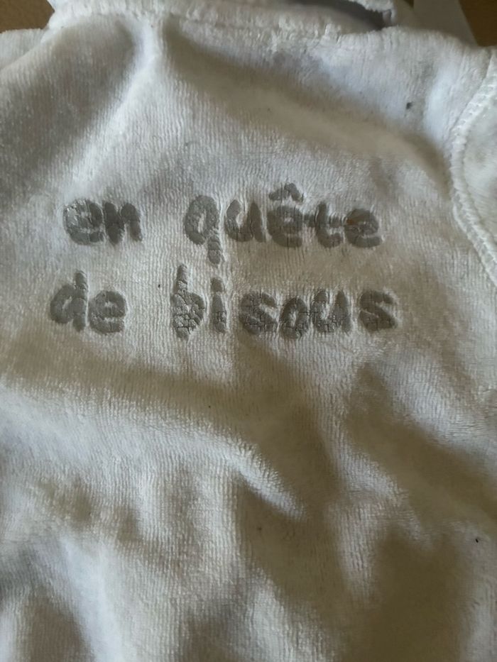 Adorable pyjama velours 3 mois "3 pomme – Écru – Fille/Mixte - photo numéro 5